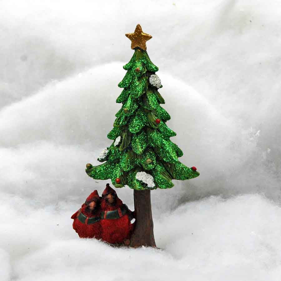 Cardinals Under Christmas Tree Miniature Collectible