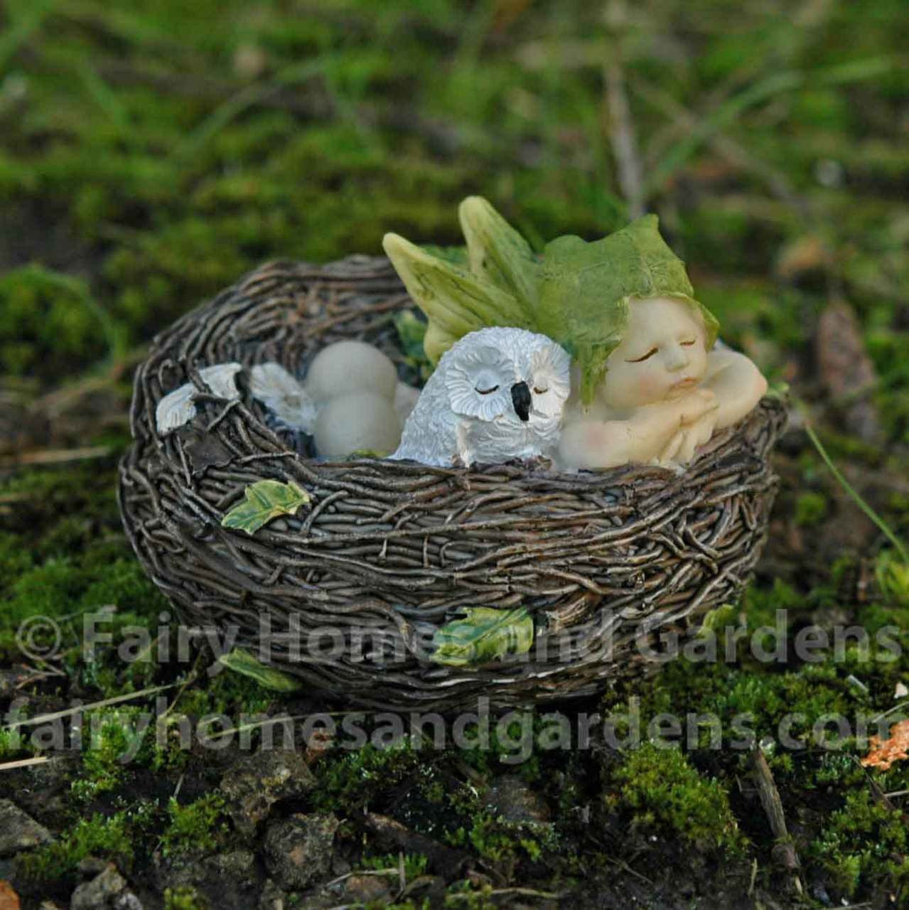 Sleeping Fairy Baby in Nest with Owl