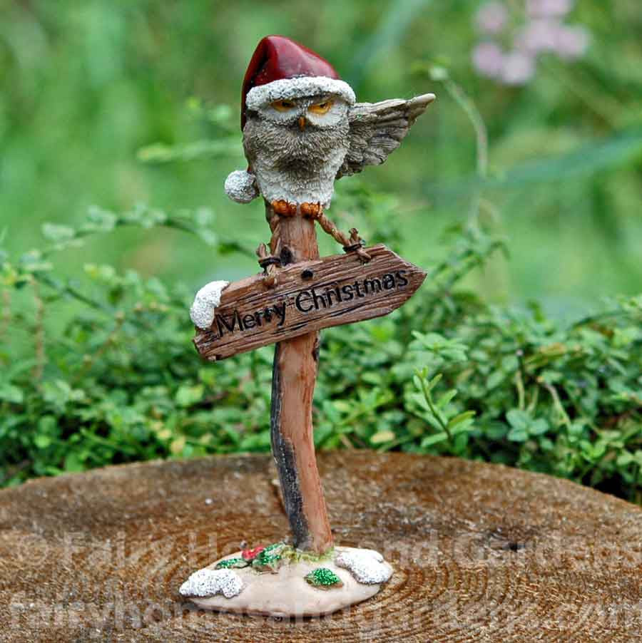 "Merry Christmas" Owl on Sign Post