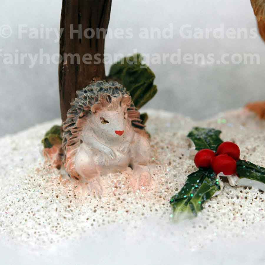 Miniature Christmas Squirrel Getting the Mail - Close-up View of Hedgehog