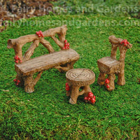 Miniature Rustic Mushroom Furniture Set 