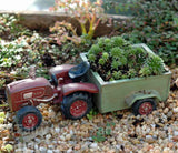 Miniature Red Farm Tractor with Wagon Planted with Succulents
