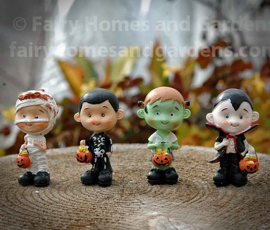 Miniature Trick or Treat Kids Figurines - Set of Four