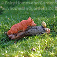 Playful Fox with Bird Figurine - Back View