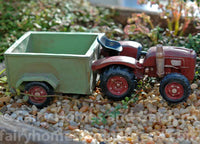 Miniature Red Farm Tractor with Wagon Planter Side View