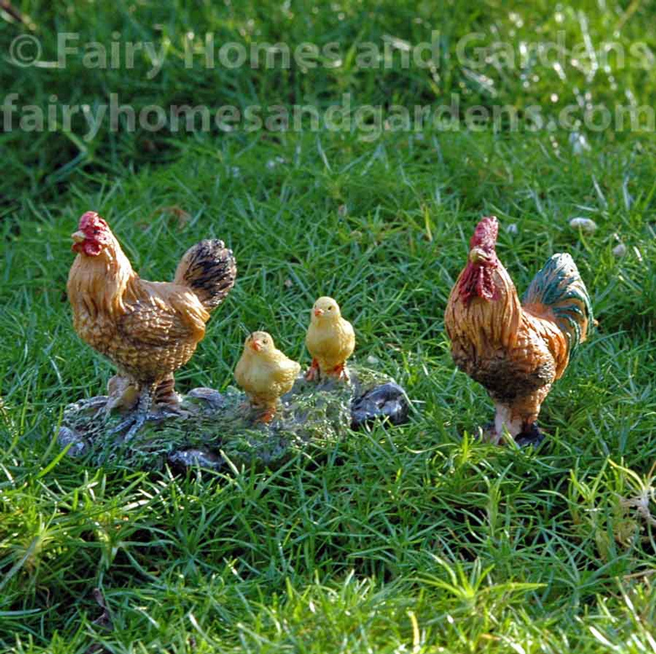 Woodland Knoll Rooster, Hen, and Chicks
