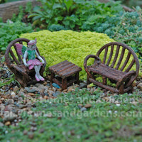 Miniature Appalachian Bench Set with Garden Fairy Eve