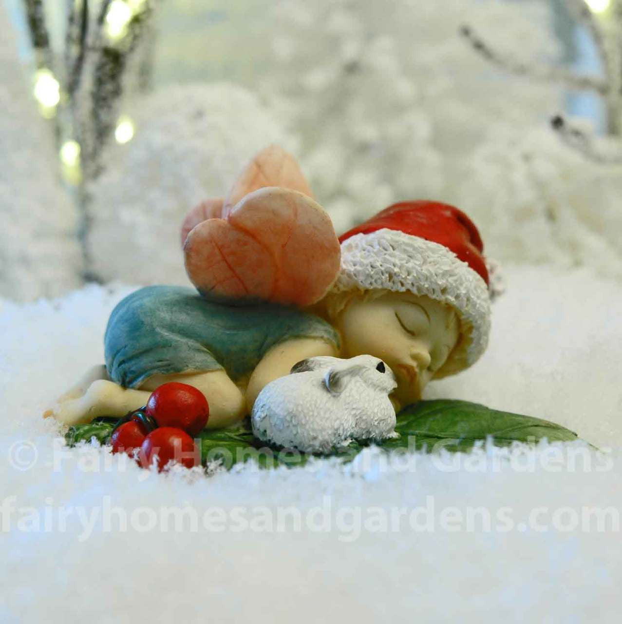Christmas Fairy Baby Sleeping with Tiny Bunny