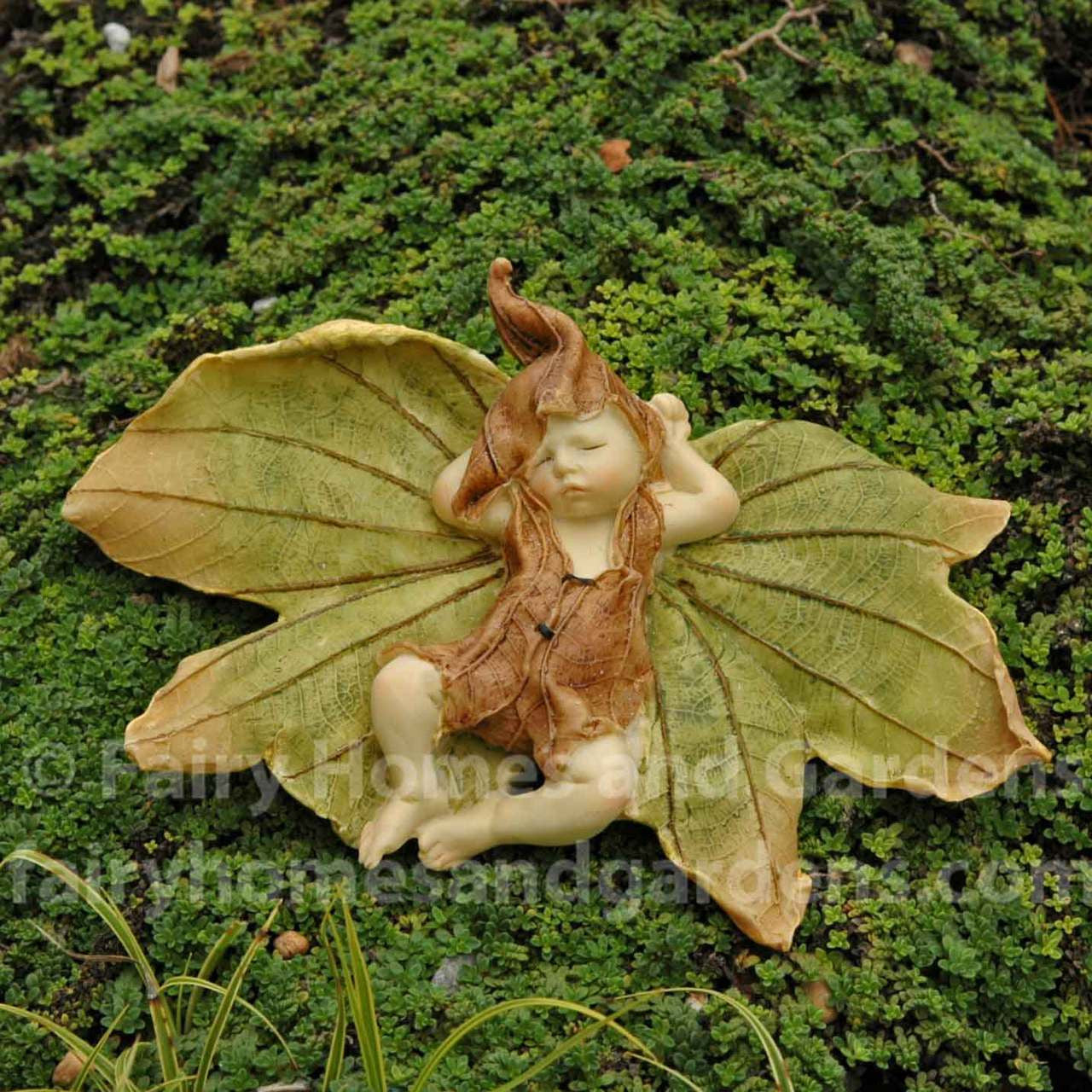 Sleeping Fairy Baby with Leaf Wings