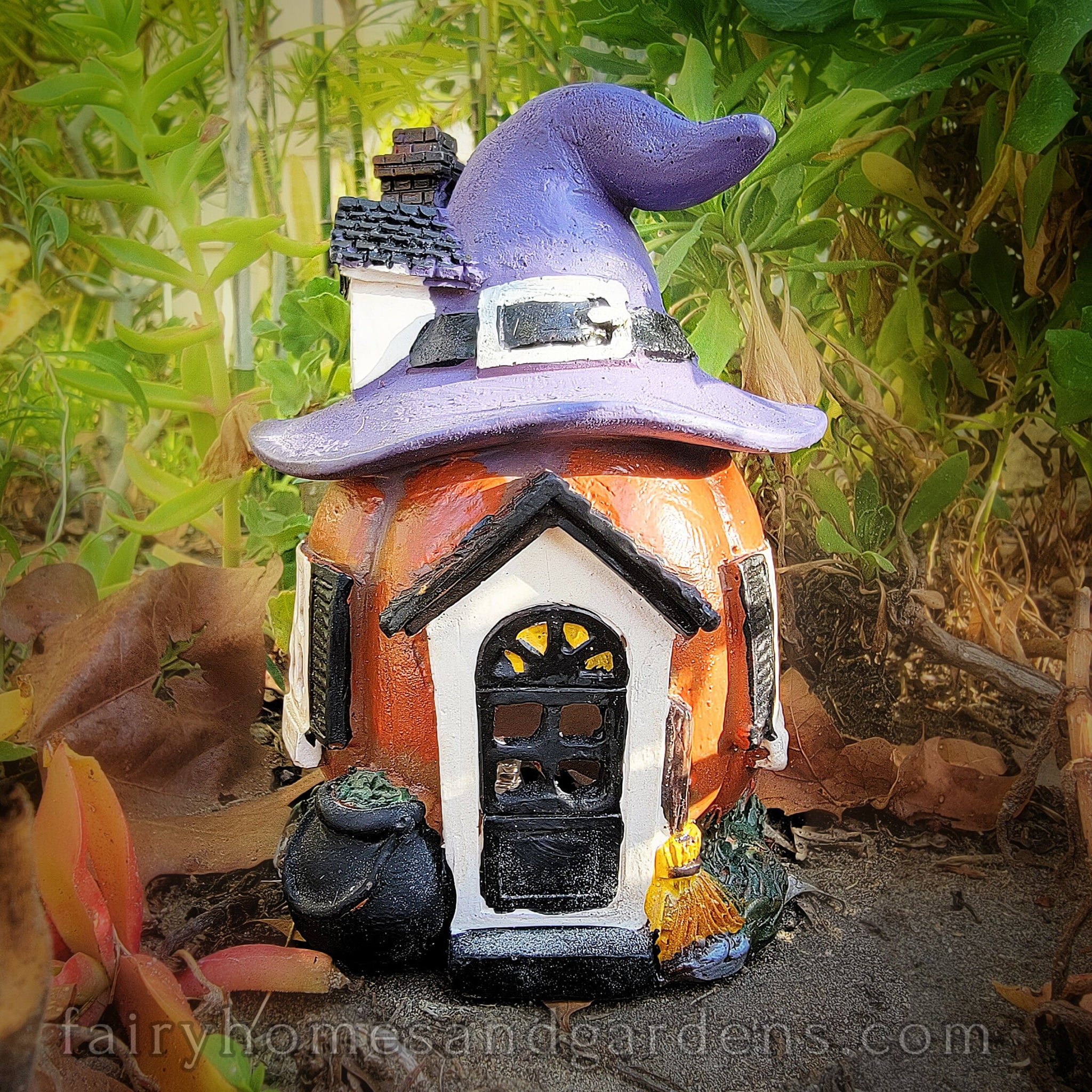 witch house plants LED Pumpkin Witch Hat House – Fairy Homes & Gardens